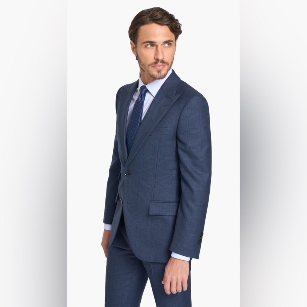 Holland & Sherry Navy Blue Glen Check Custom Suit Jacket 38x30‎